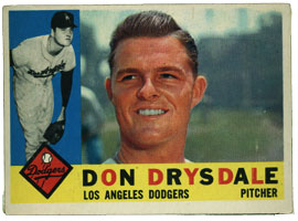 A Don Drysdale card from the gorgeously designed 1960 Topps set.