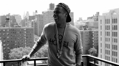 one of dozens of promotional stills featuring Jay-Z in this Go Home! sweatshirt included the album's various supplementary materials