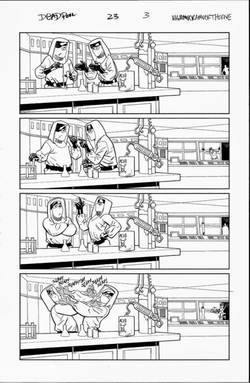 Uncolored, unlettered slapfight between henchmen from Mike Hawthorne's blog.